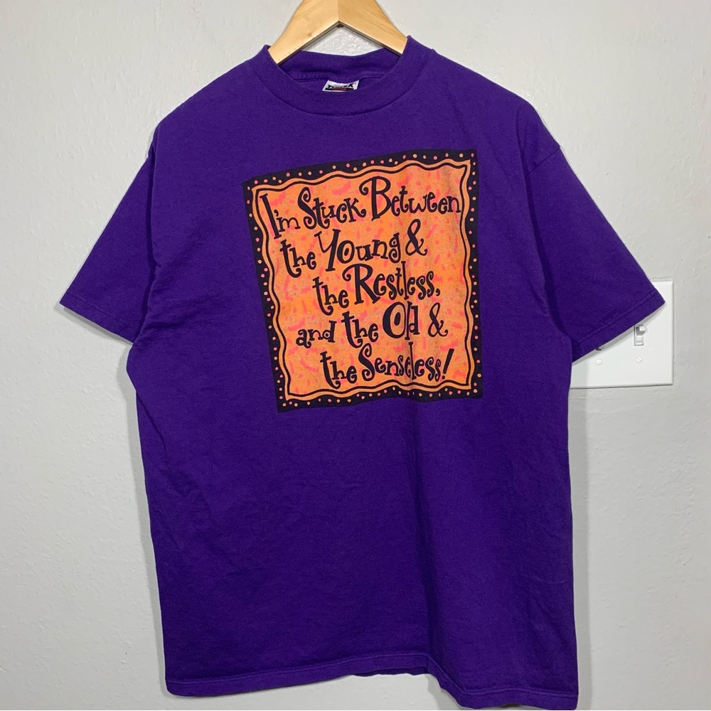 Vintage 90s Young and Old Age Humor Funny Quote‎ Purple Tee XL